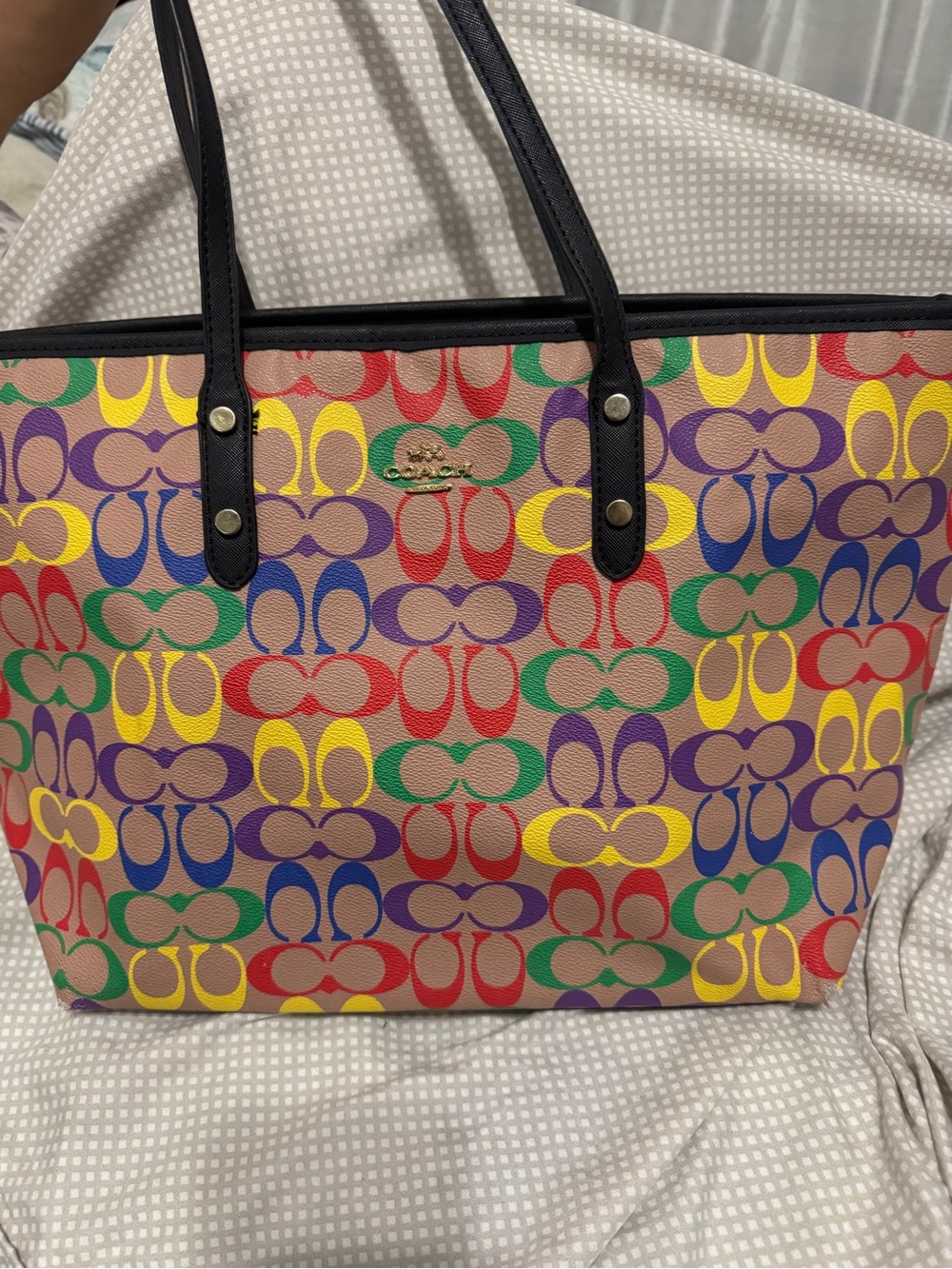 Not authentic Coach Rainbow Signature Canvas Tote Bag with Black Trim